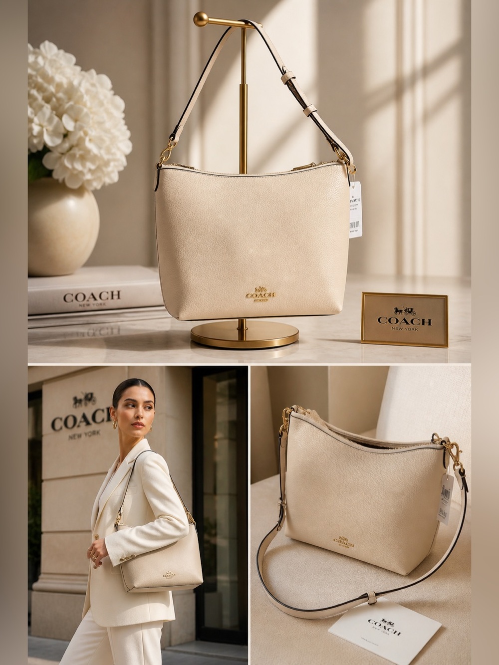 Coach Pebbled Leather Shoulder Bag in off white. 💯 Authentic. NWT